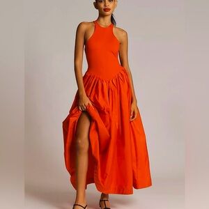 Anthropologie Maeve Crew-Neck Drop-Waist Tomato Maxi Dress NWT